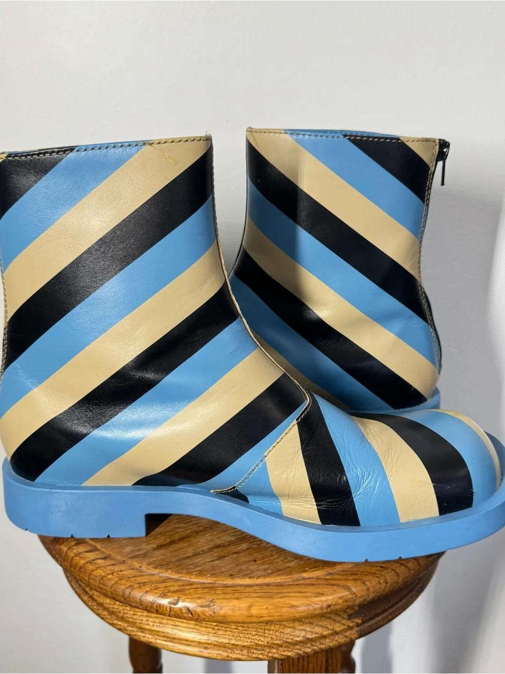 Camper MIL 1978 Zip Ankle Boots Blue Tan Black Stripe Leather Men’s 43/ US 9.5